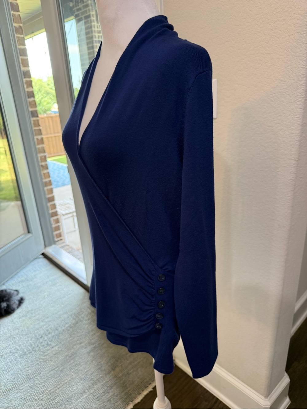 Apt. 9 Deep Blue Wrap-Style Long Sleeve Blouse - Picture 6 of 10